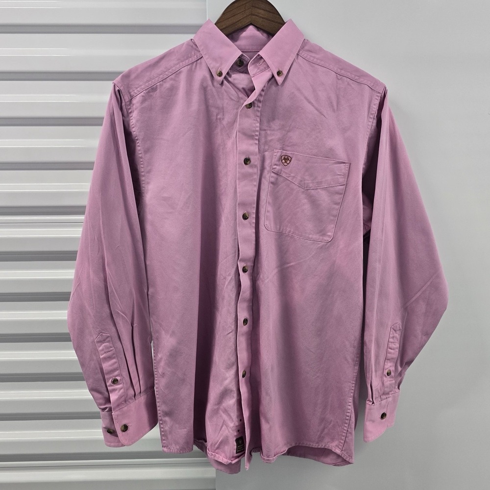 Ariat Pro Series Button Front Shirt Pink Western Cowboy Men's Small Cotton